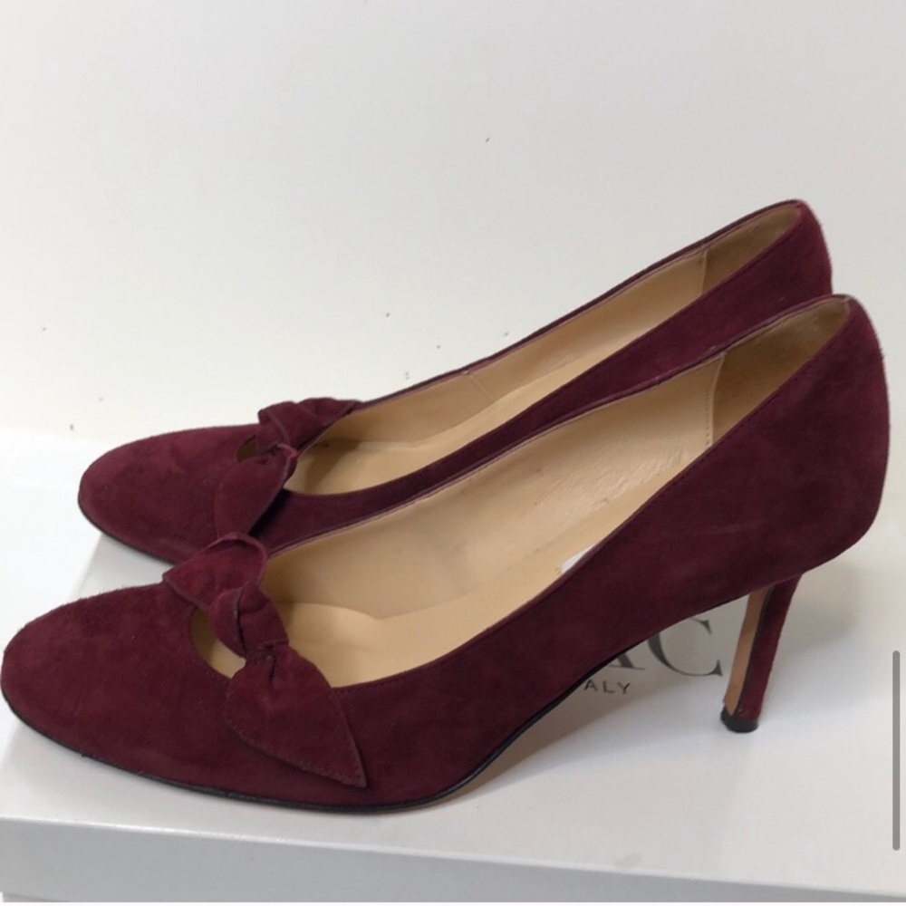 Isaac - wine / burgundy suede pumps with bow - 7.5